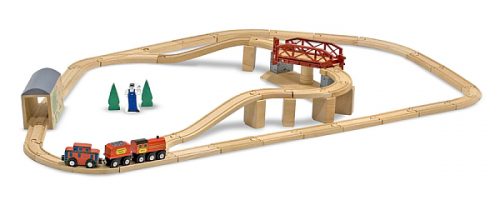 Melissa&Doug - Set Trenulet din lemn cu pod pivotant-0
